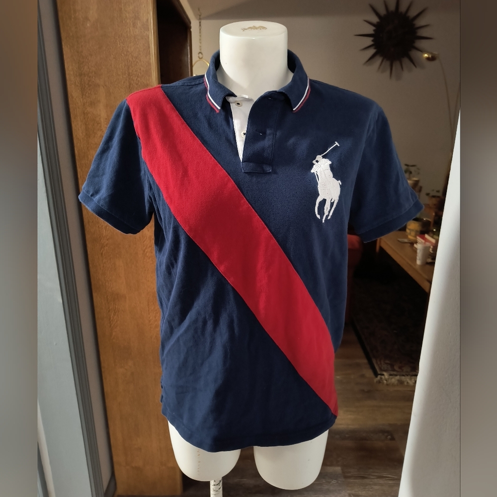 Vintage Polo Ralph Lauren Blue Red White Oversize Logo Small Custom Slim Fit
